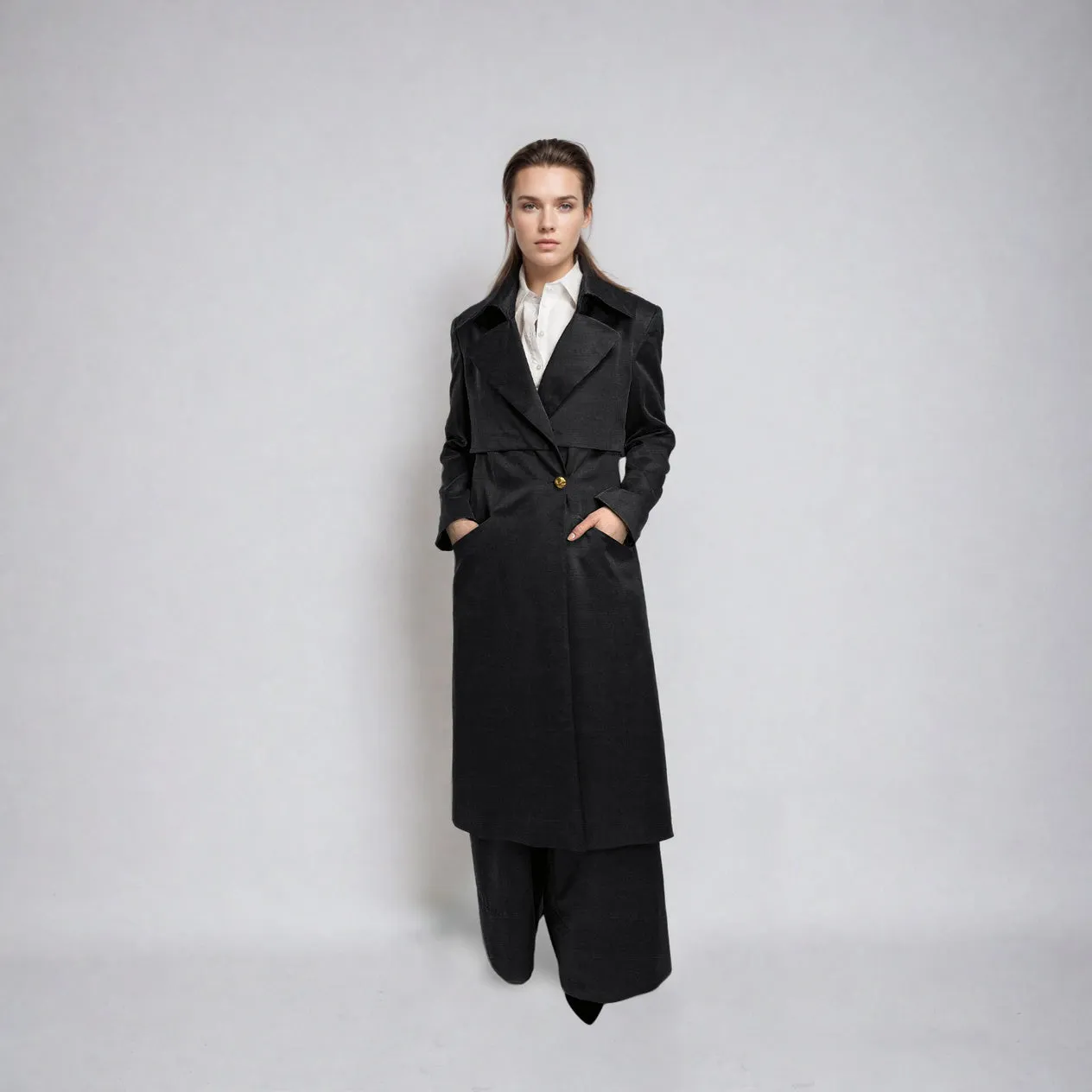 Vegan Silk Trench Coat - Linen & Cupro | Black