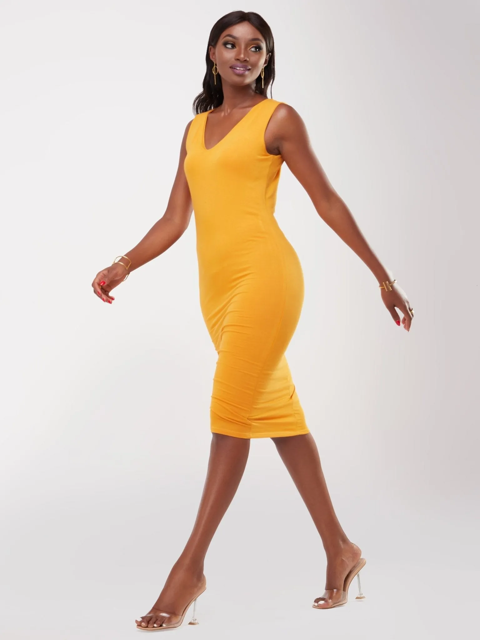 Vivo Basic Sleeveless Double Layered Bodycon - Mustard