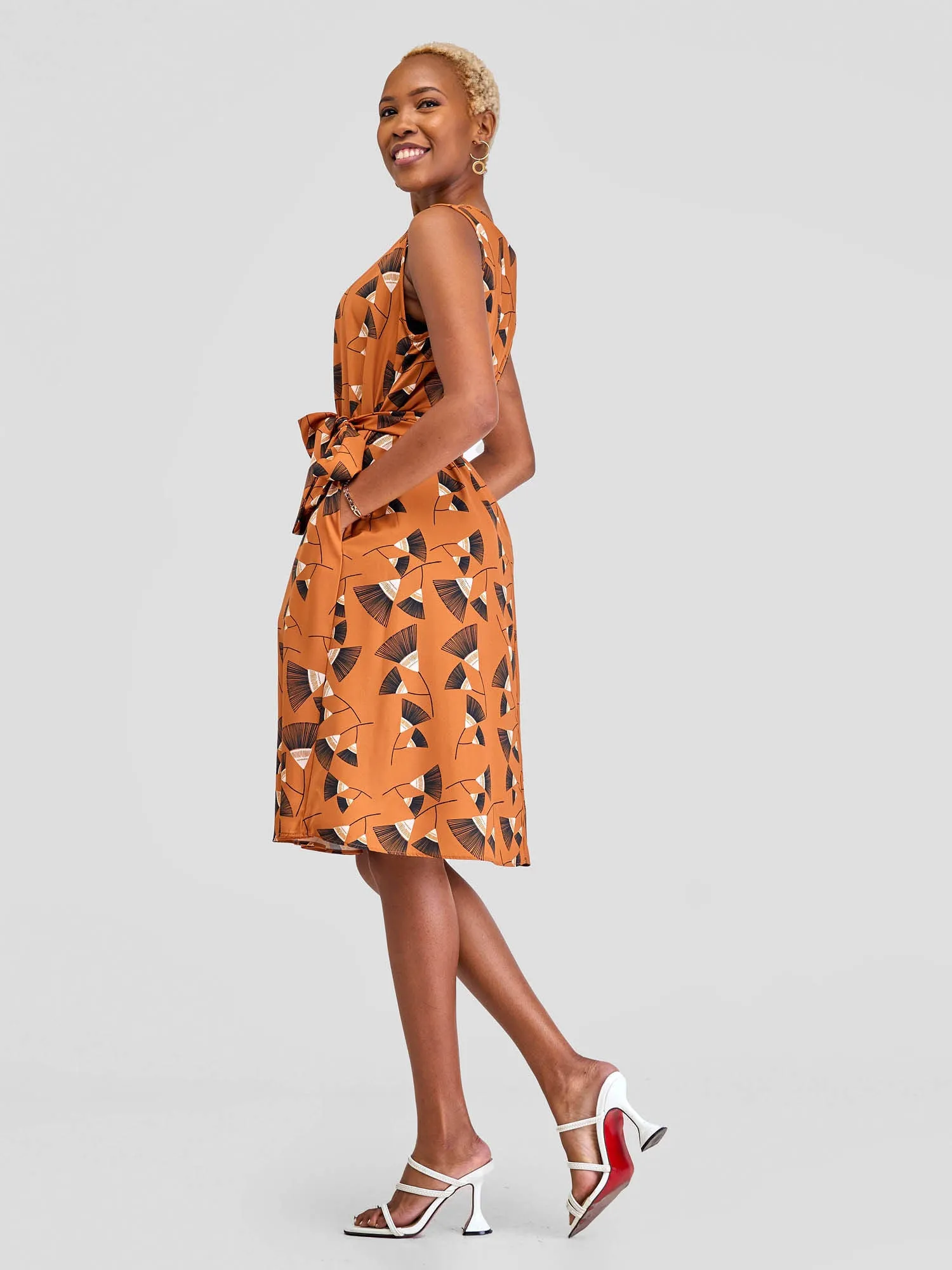 Vivo Basic Sleeveless Tent Dress - Brown/Black Print