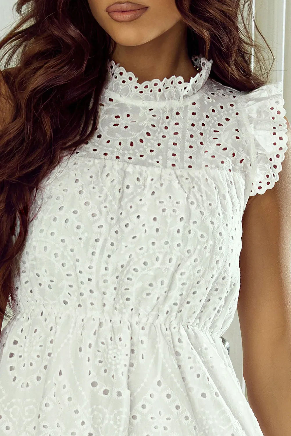 White Cotton Eyelet Mini Dress