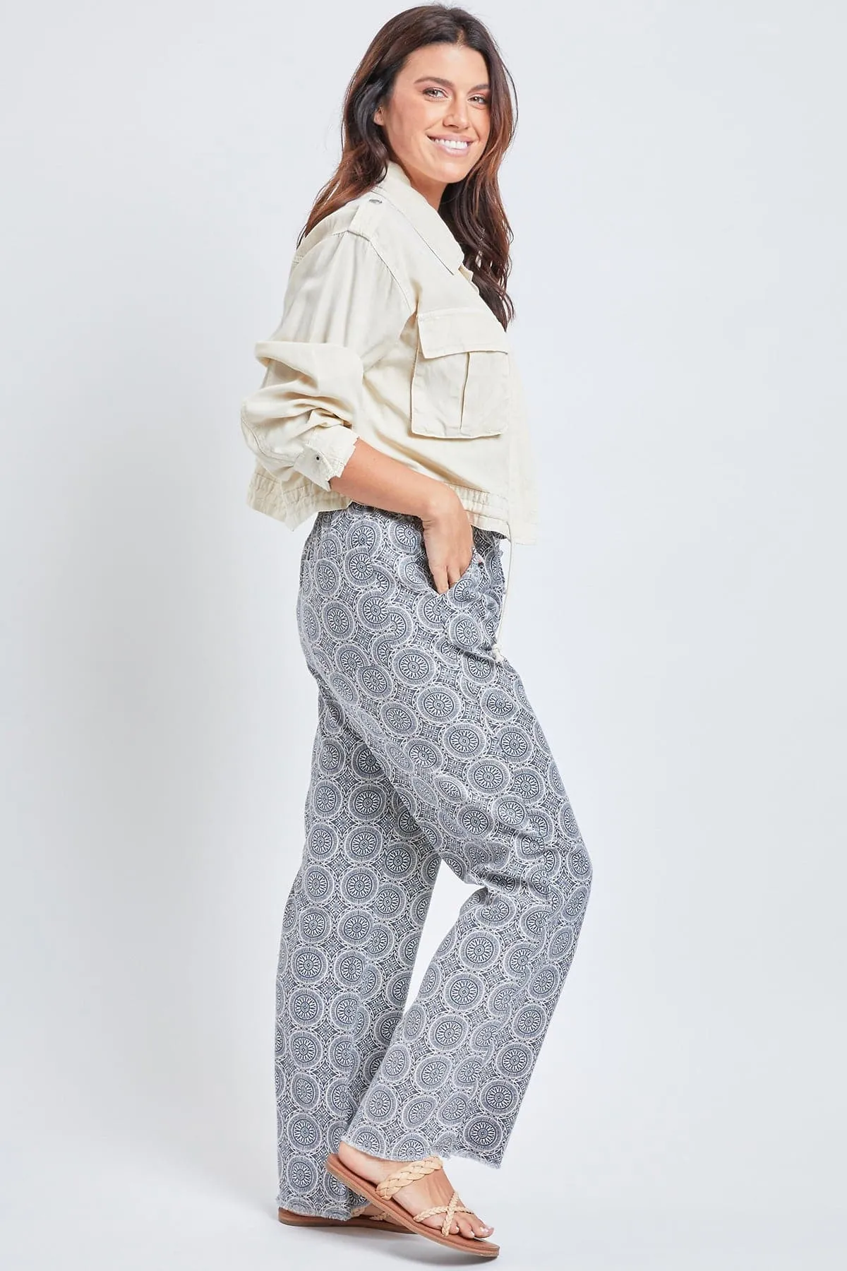 Women's High Rise Linen Blend Wide Leg Pant