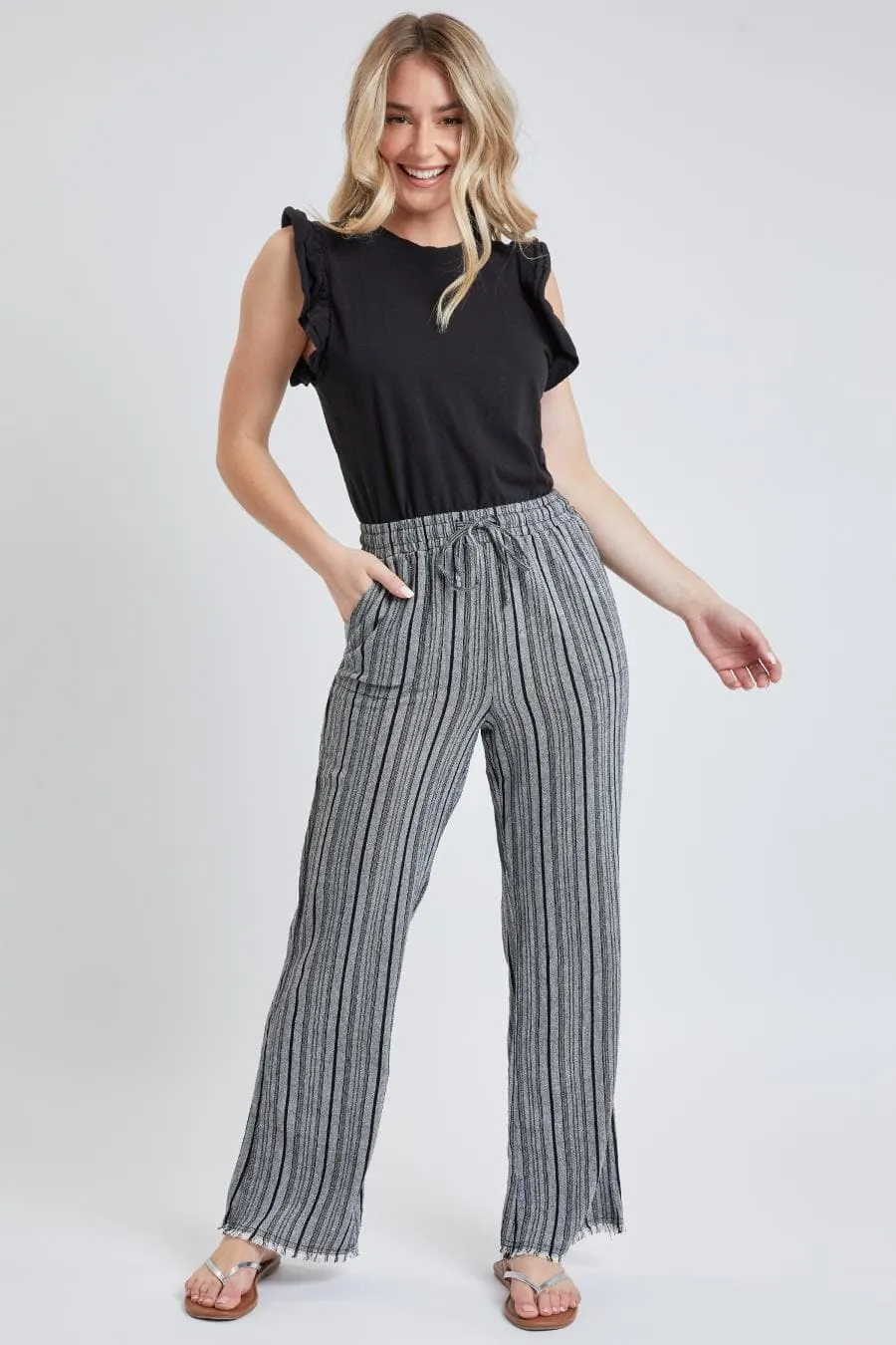 Women's High Rise Linen Blend Wide Leg Pant