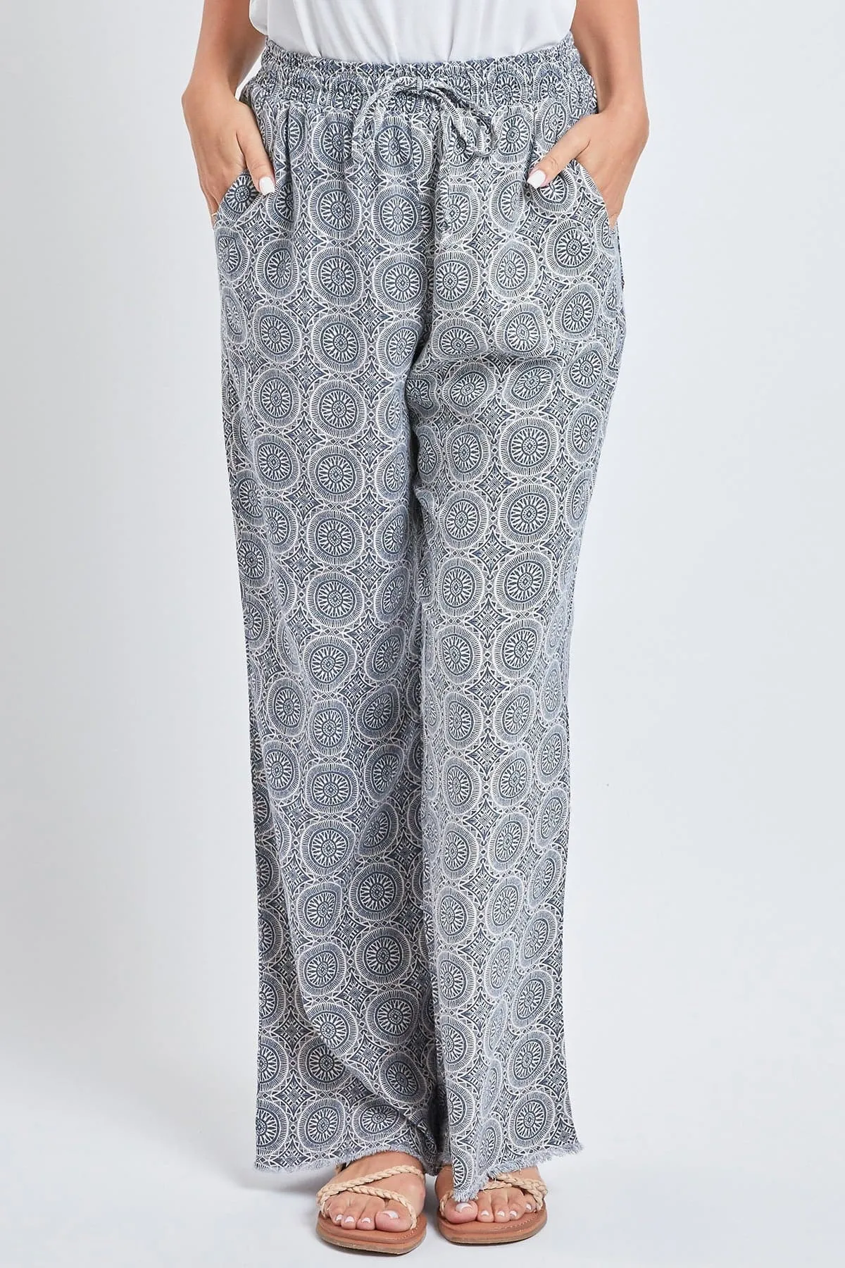 Women's High Rise Linen Blend Wide Leg Pant