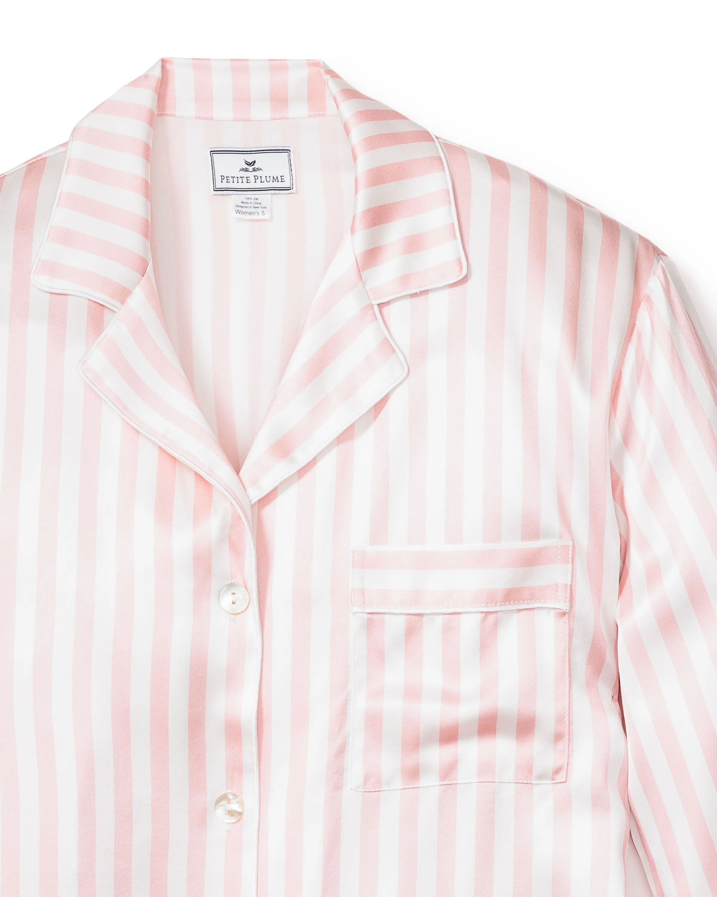 Women's Silk Pajama Set in Pink Stripe